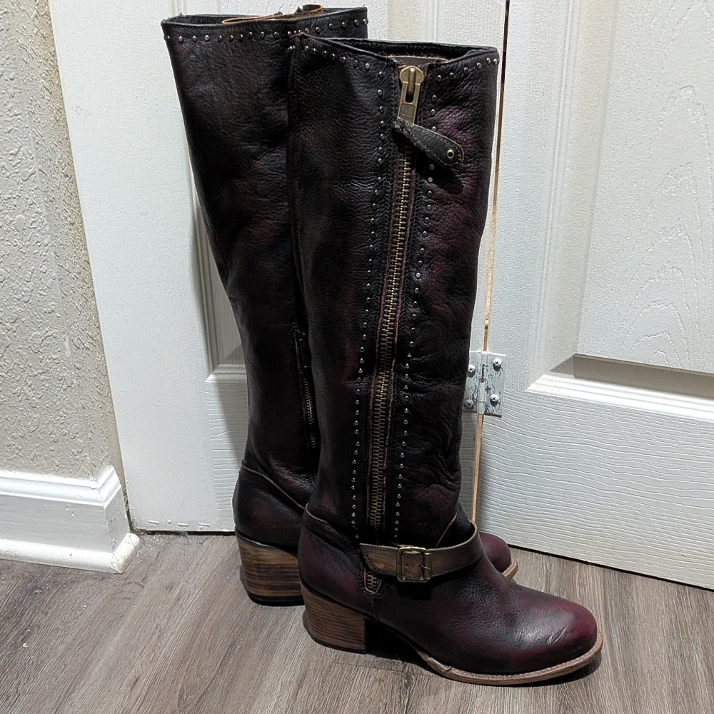 NEW Freebird Carson Leather Tall Boots Sz 11 Deep Wine & Brown - Picture 2 of 12